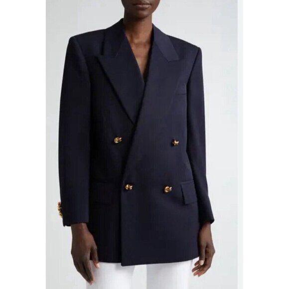 Austin Reed USA Womens Blazer Sz 2 Navy Wool Jacket Preppy Golf Party Career - Picture 1 of 8